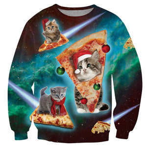 Santasaurus/cat Pizza/Carlton Merry Christmas 3D Hoodies - outfitshirt