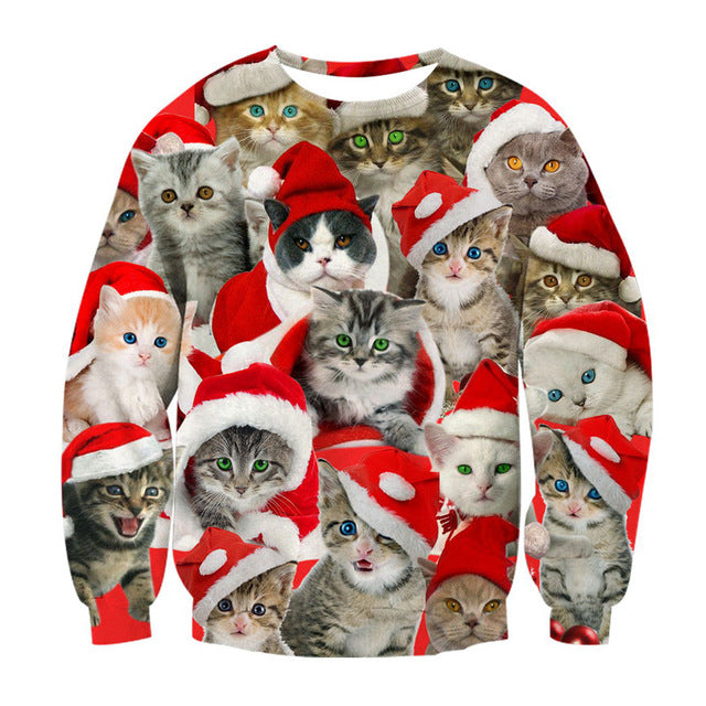 Santasaurus/cat Pizza/Carlton Merry Christmas 3D Hoodies - outfitshirt