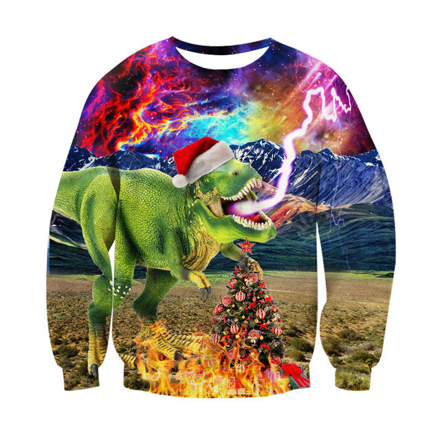 Santasaurus/cat Pizza/Carlton Merry Christmas 3D Hoodies #2 - outfitshirt