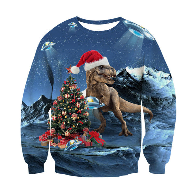 Santasaurus/cat Pizza/Carlton Merry Christmas 3D Hoodies #2 - outfitshirt